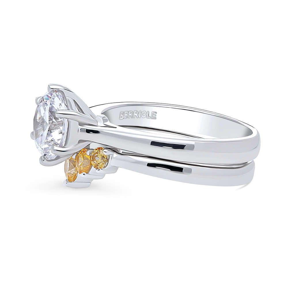 Angle view of 5-Stone Chevron CZ Ring Set in Sterling Silver