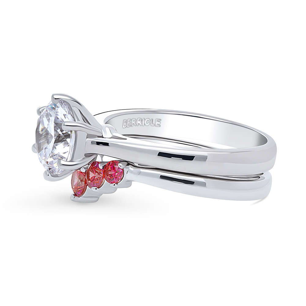 Angle view of 5-Stone Solitaire CZ Ring Set in Sterling Silver