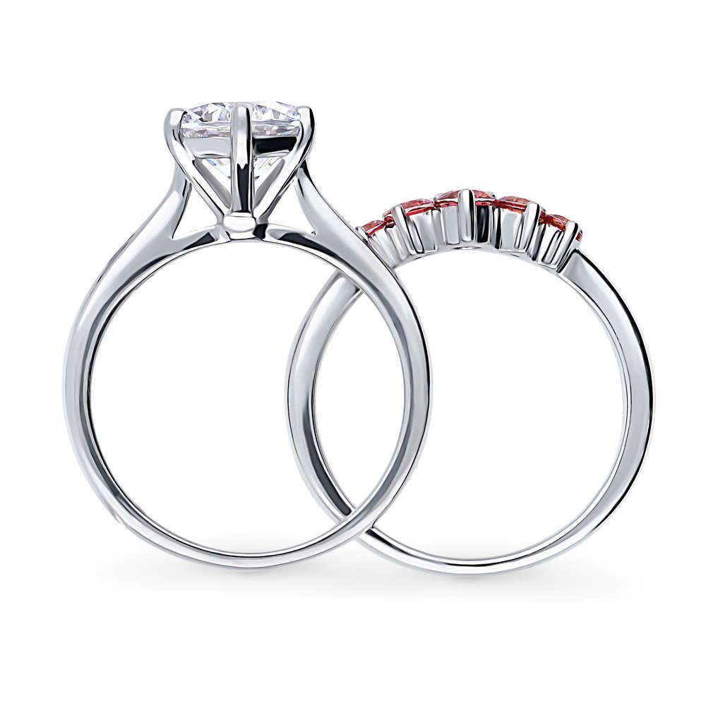 Alternate view of 5-Stone Solitaire CZ Ring Set in Sterling Silver