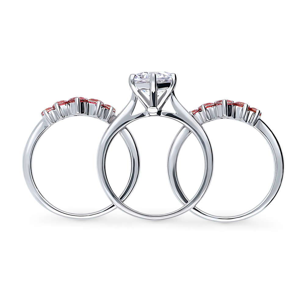 Alternate view of 5-Stone Solitaire CZ Ring Set in Sterling Silver