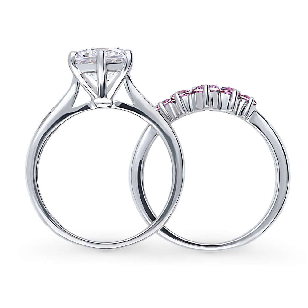 Alternate view of 5-Stone Solitaire CZ Ring Set in Sterling Silver