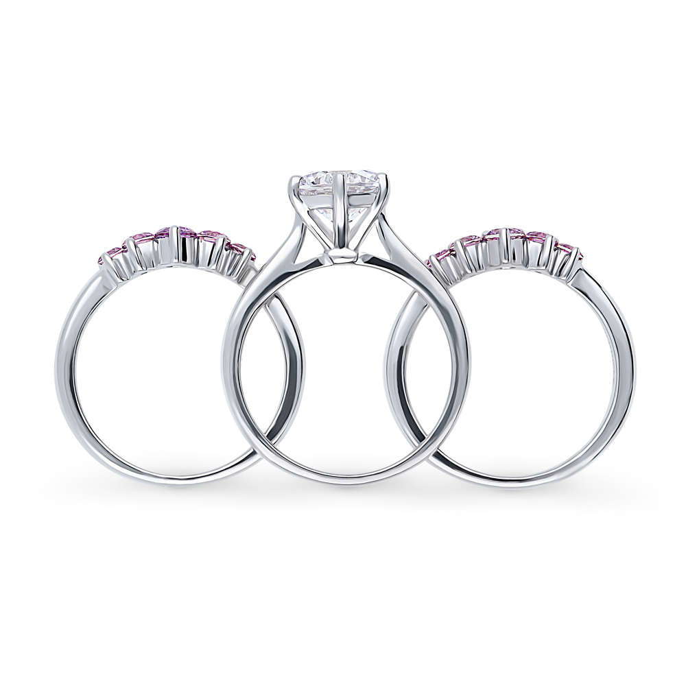 Solitaire 5-Stone Wishbone 2ct CZ Ring Set in Sterling Silver