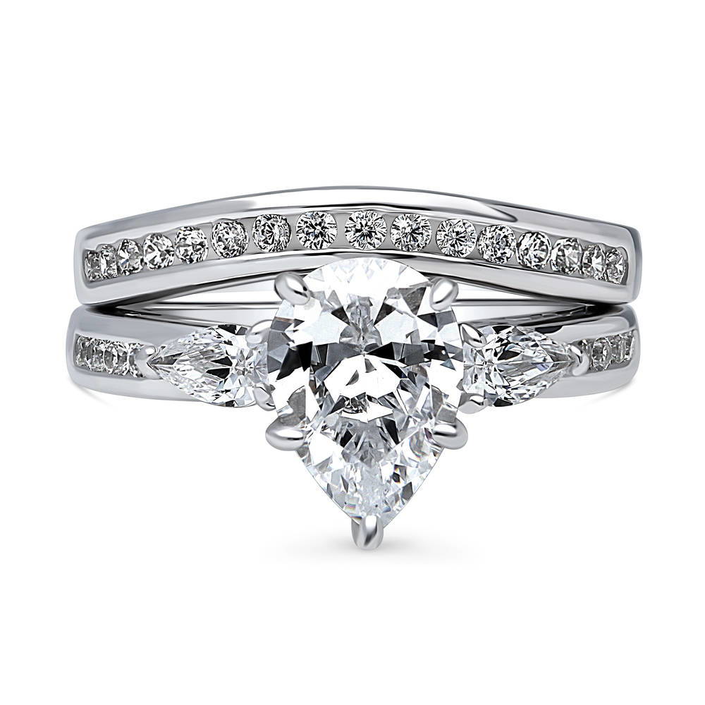 3-Stone Pear CZ Ring Set in Sterling Silver, 1 of 17