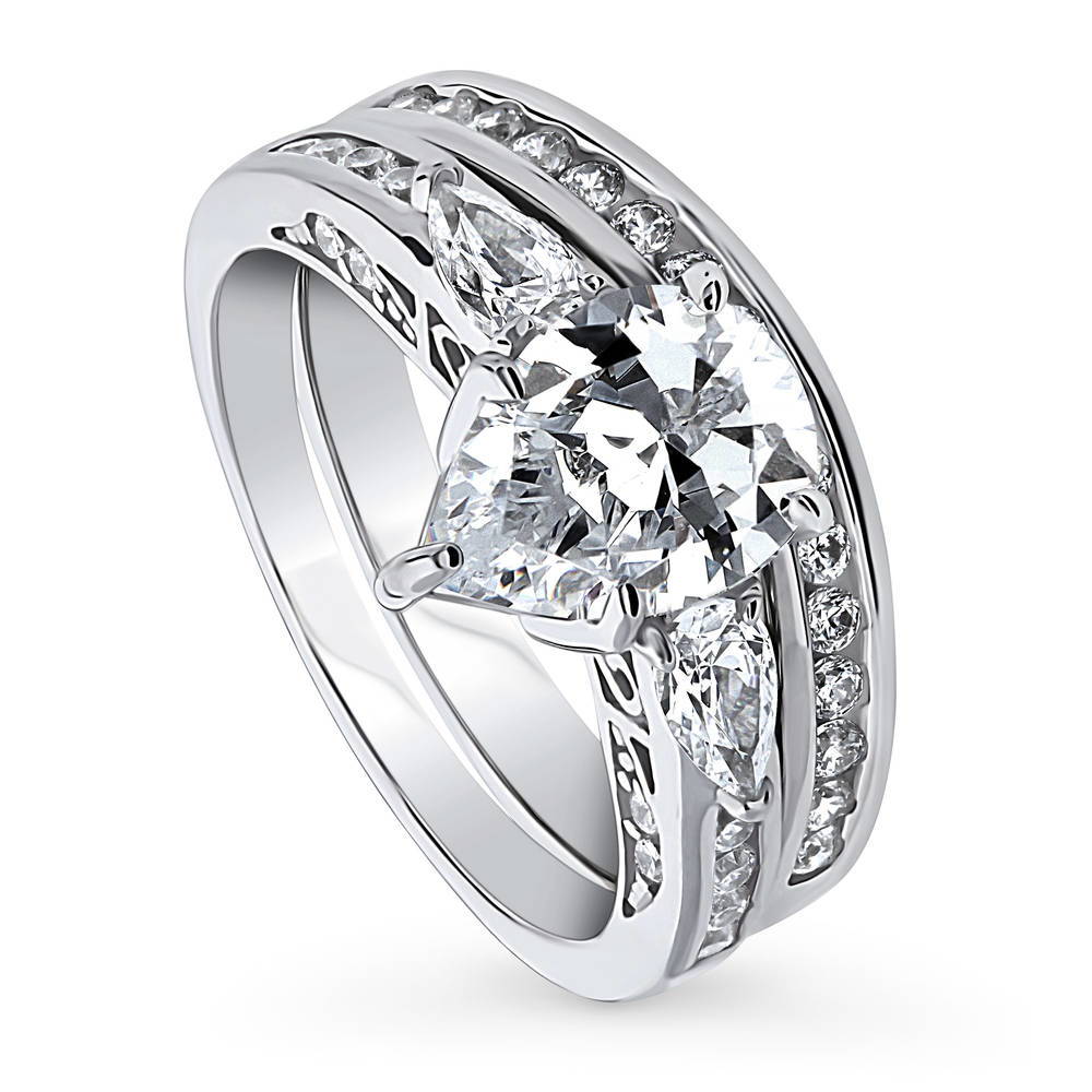 3-Stone Pear CZ Ring Set in Sterling Silver