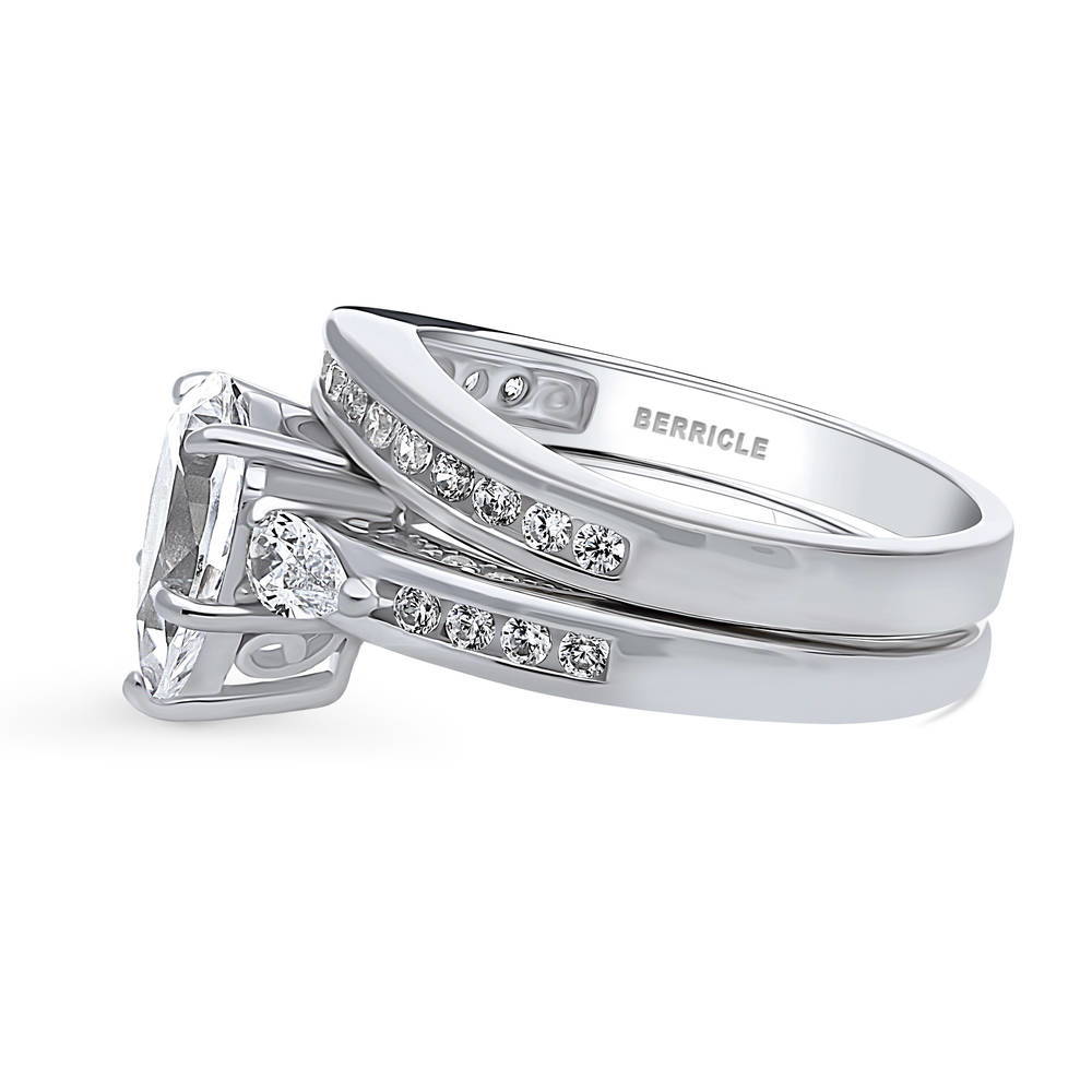 Angle view of 3-Stone Pear CZ Ring Set in Sterling Silver