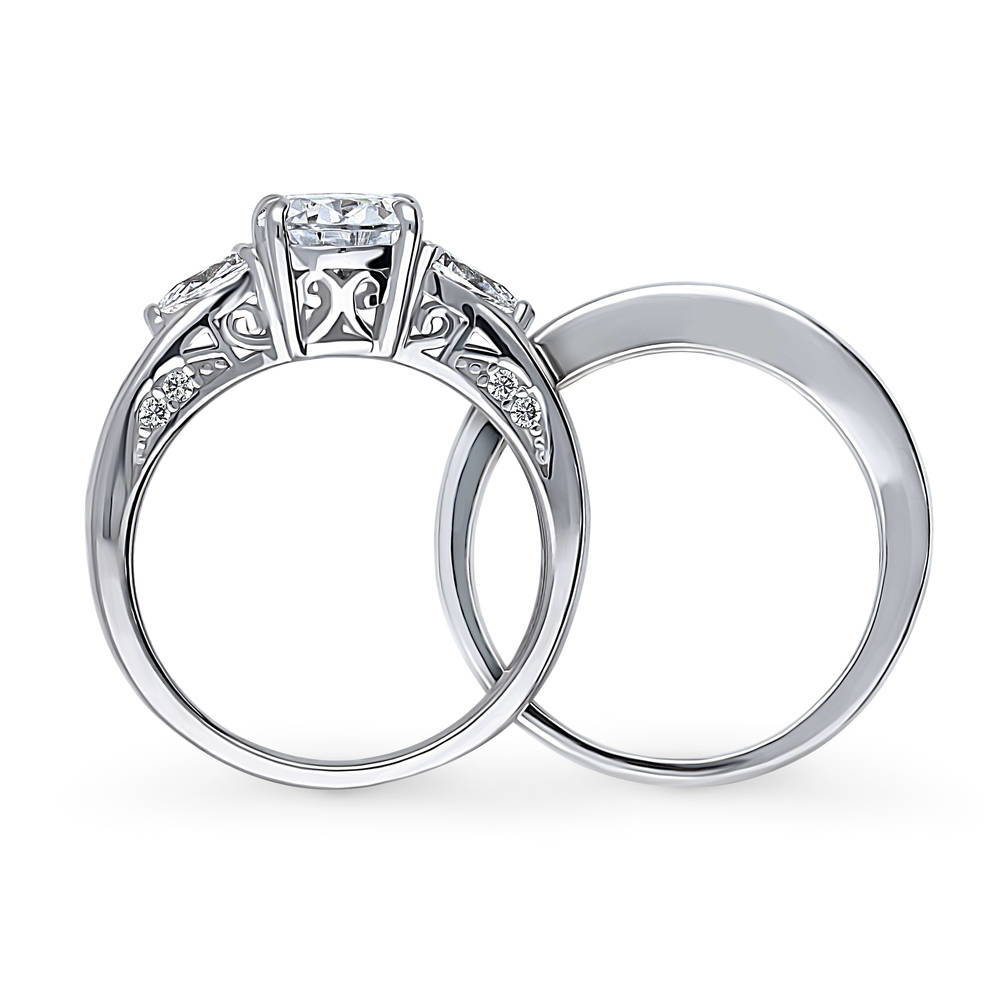 Alternate view of 3-Stone Pear CZ Ring Set in Sterling Silver