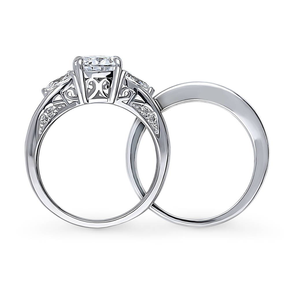 3-Stone Pear CZ Ring Set in Sterling Silver