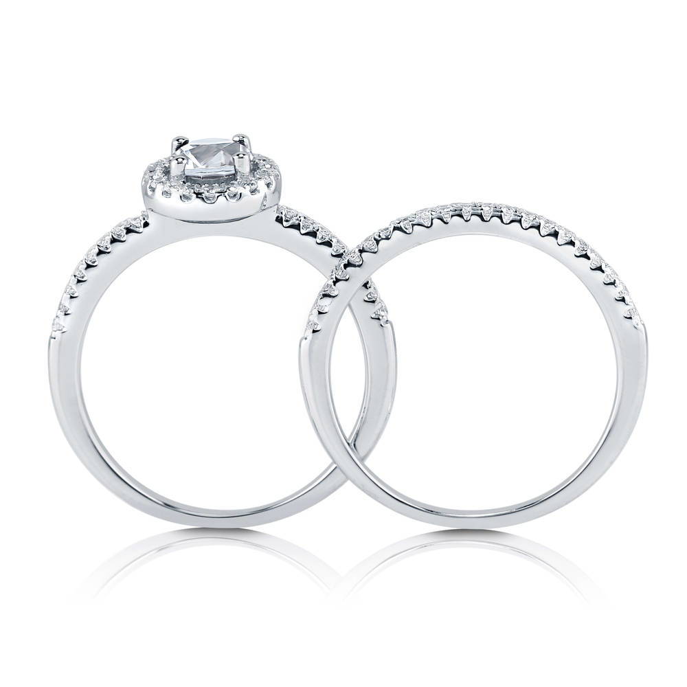 Alternate view of Halo Round CZ Ring Set in Sterling Silver