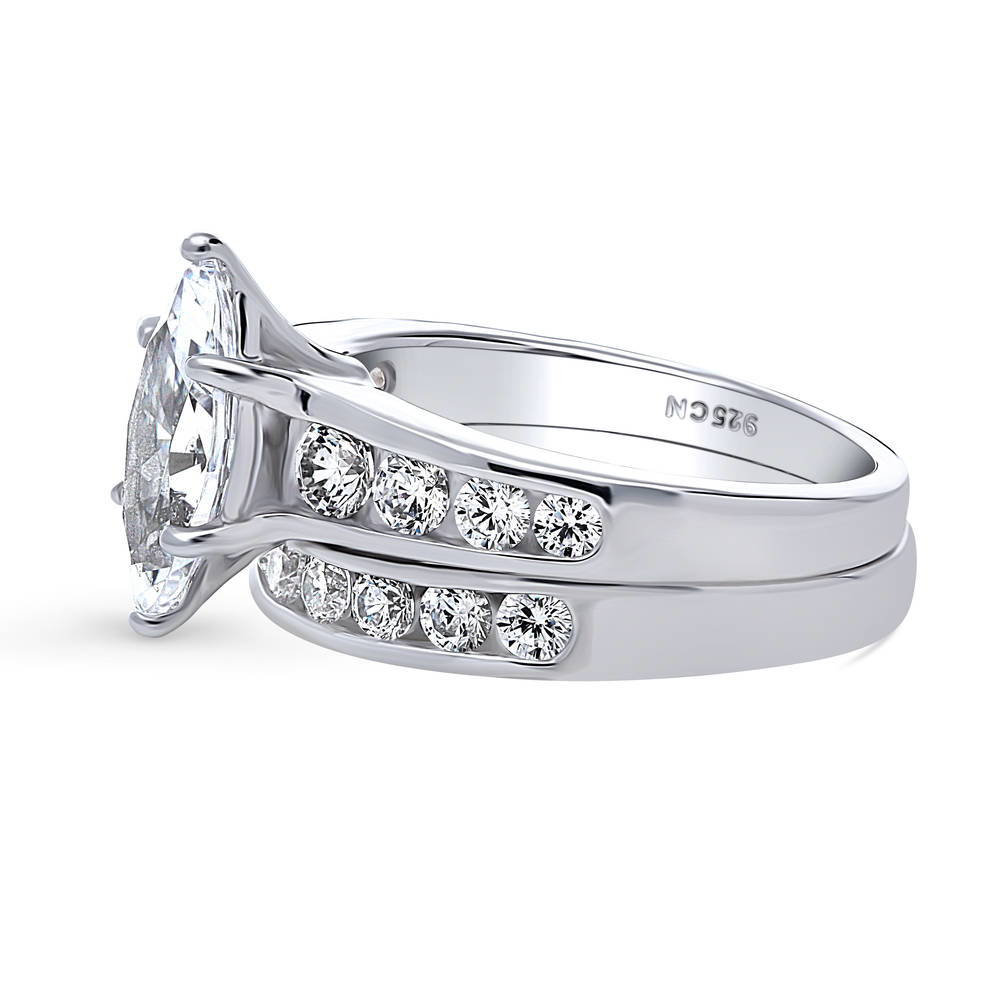 Angle view of Solitaire 1.6ct Marquise CZ Statement Ring Set in Sterling Silver