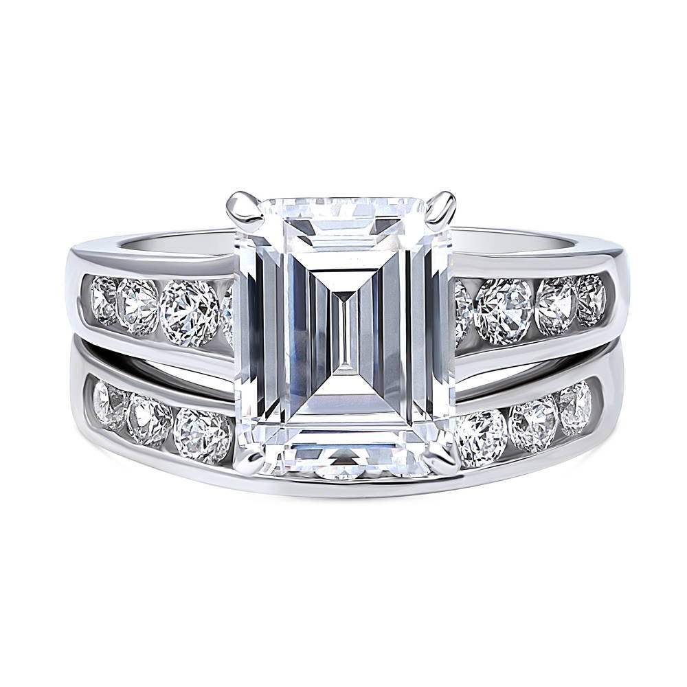 Solitaire 3.8ct Emerald Cut CZ Statement Ring Set in Sterling Silver