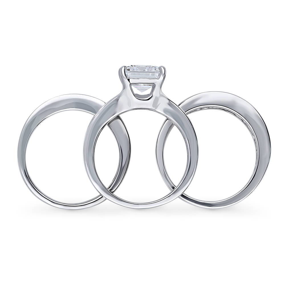 Solitaire 3.8ct Emerald Cut CZ Ring Set in Sterling Silver