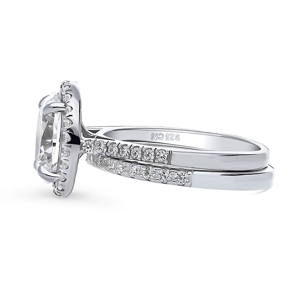 Angle view of Halo Oval CZ Ring Set in Sterling Silver