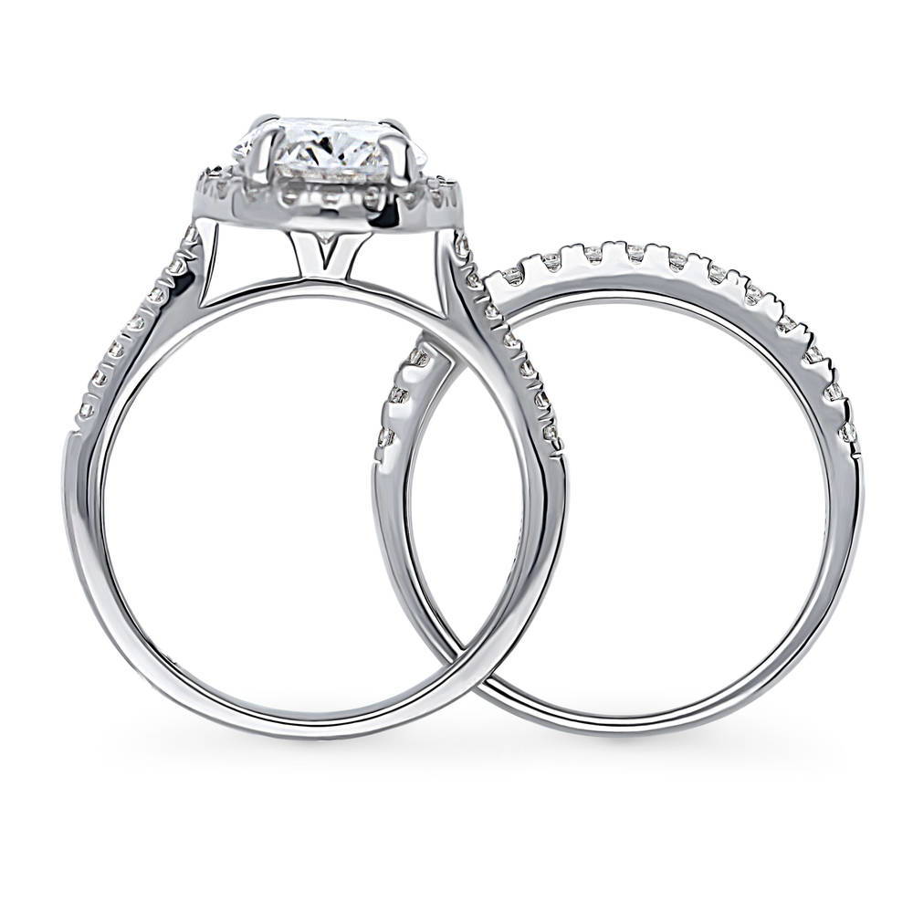 Alternate view of Halo Oval CZ Ring Set in Sterling Silver