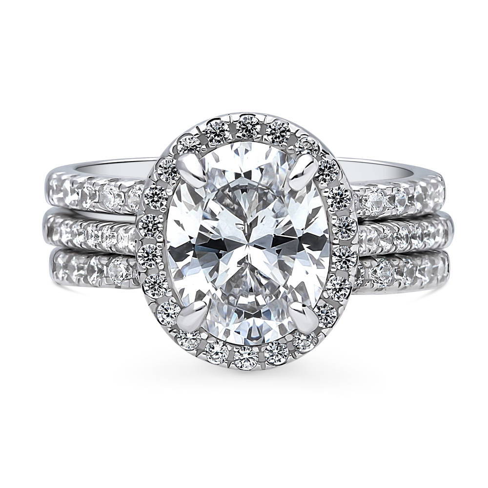 Halo Oval CZ Ring Set in Sterling Silver