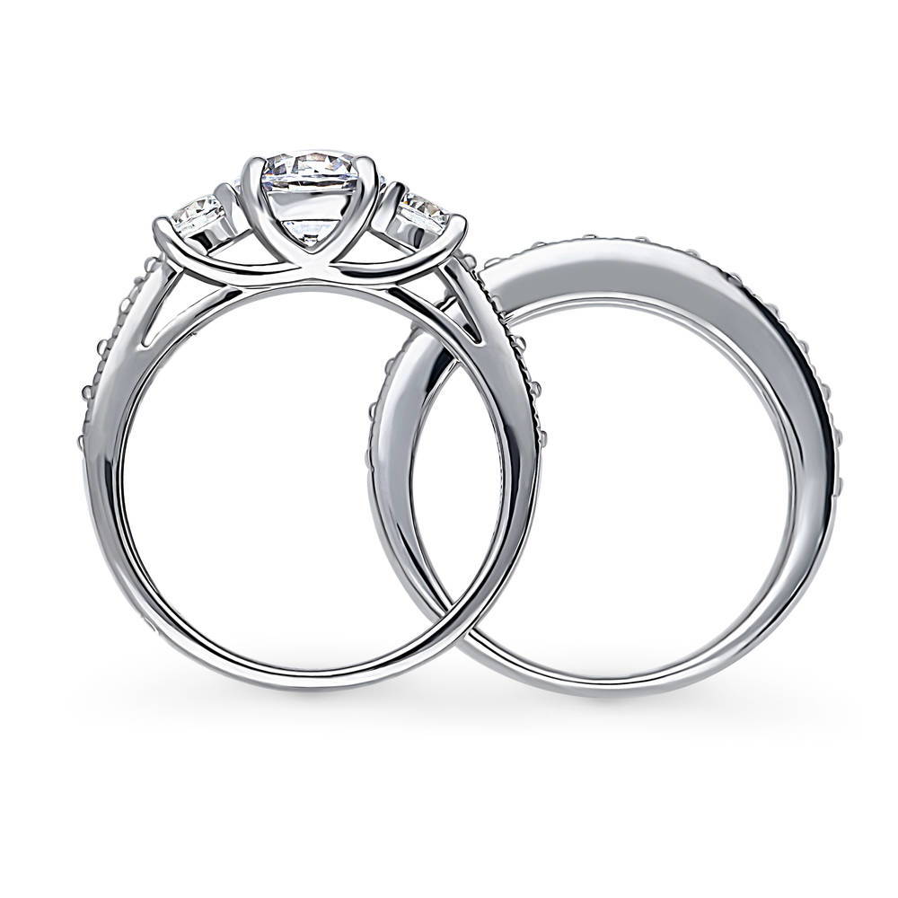 Alternate view of 3-Stone Round CZ Ring Set in Sterling Silver