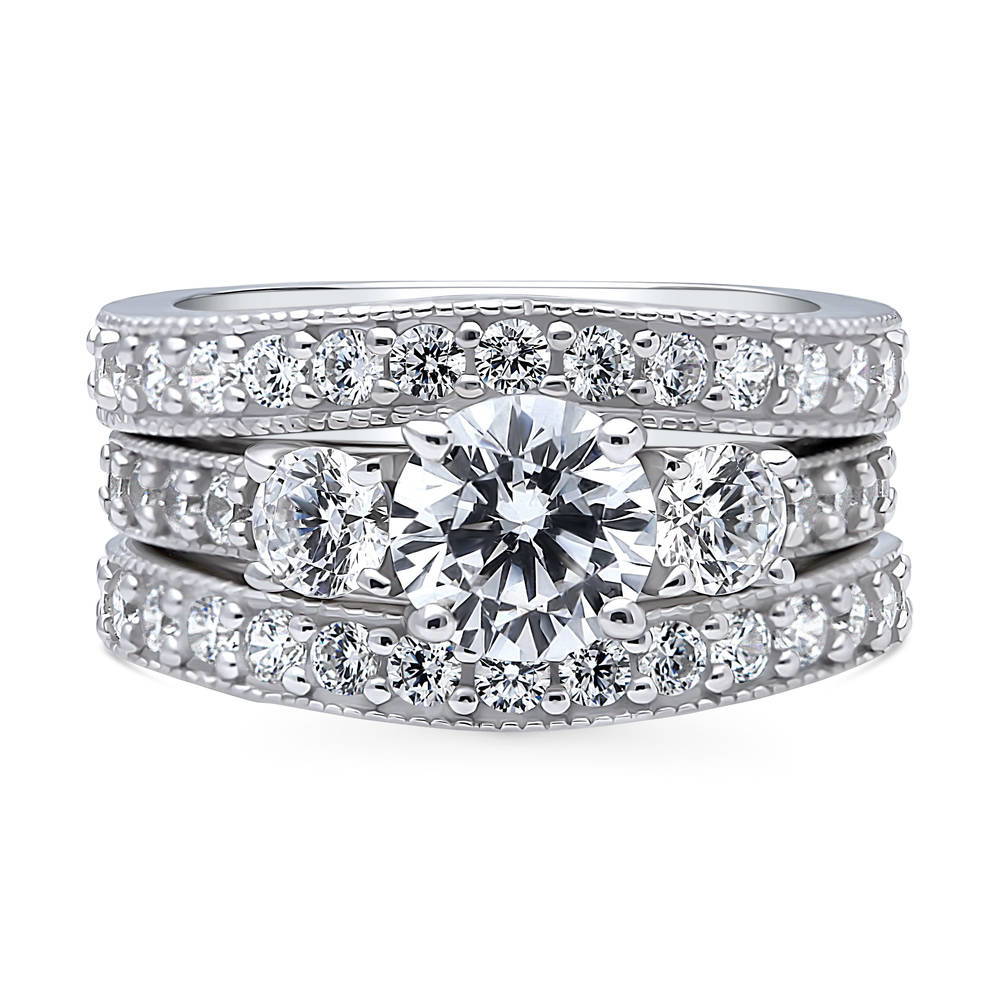 3-Stone Round CZ Ring Set in Sterling Silver