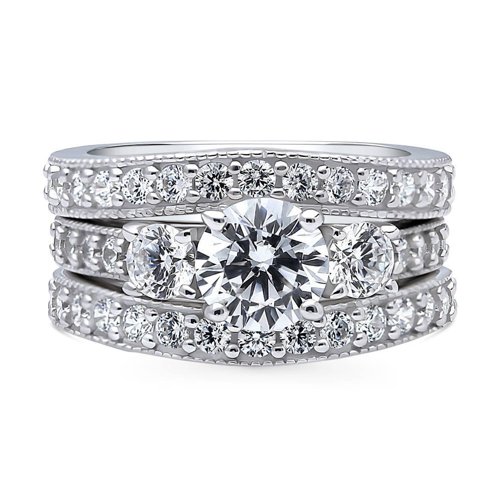 3-Stone Round CZ Ring Set in Sterling Silver, 1 of 14