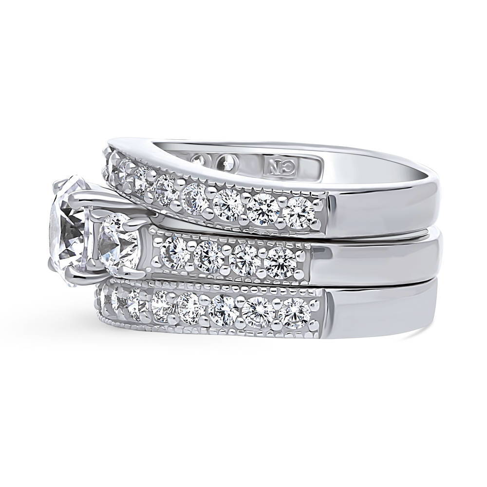 Angle view of 3-Stone Round CZ Ring Set in Sterling Silver