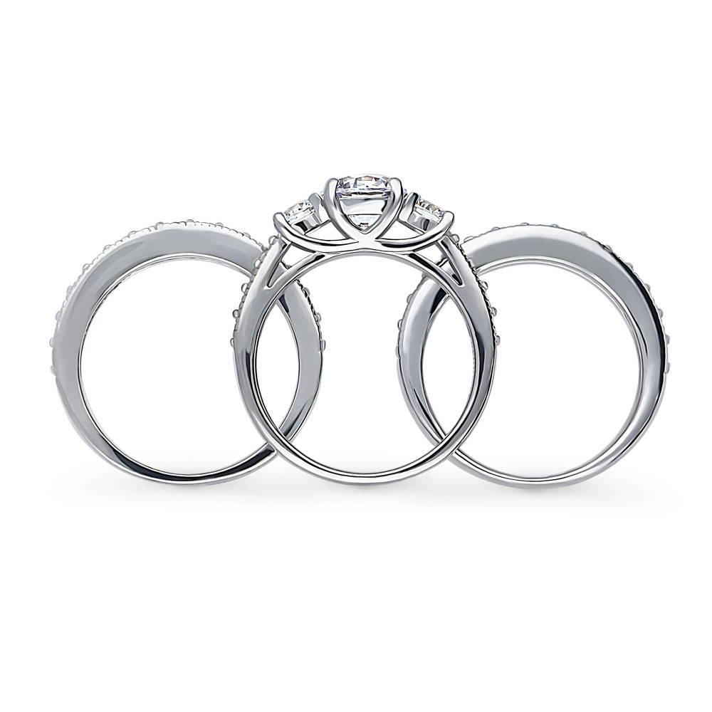 Alternate view of 3-Stone Round CZ Ring Set in Sterling Silver