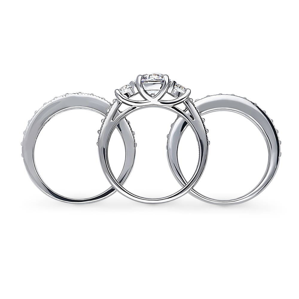 Alternate view of 3-Stone Round CZ Ring Set in Sterling Silver, 8 of 14