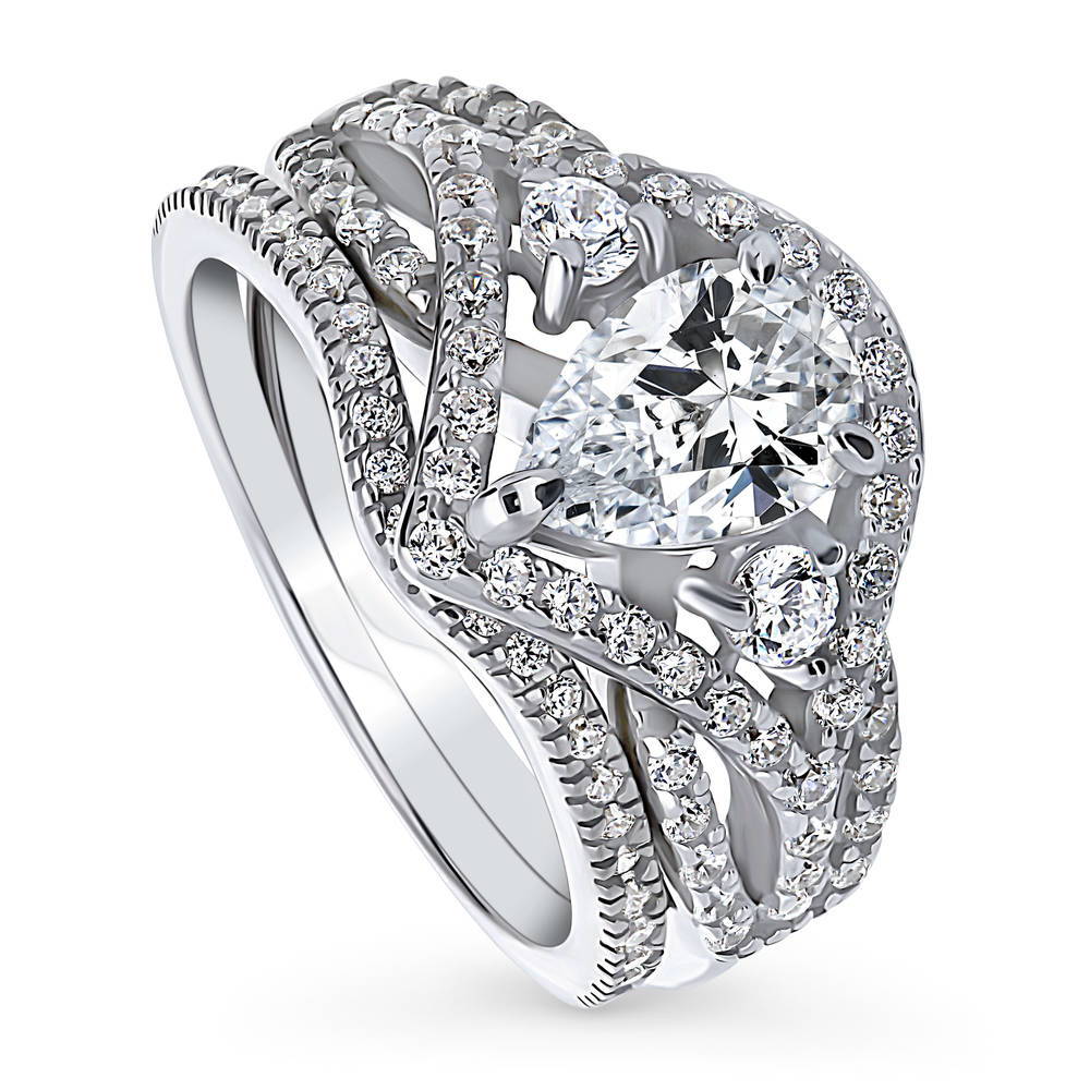 3-Stone Woven Pear CZ Ring Set in Sterling Silver