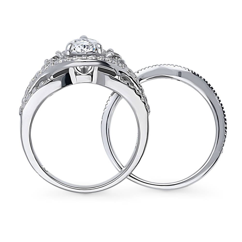 3-Stone Woven Pear CZ Ring Set in Sterling Silver