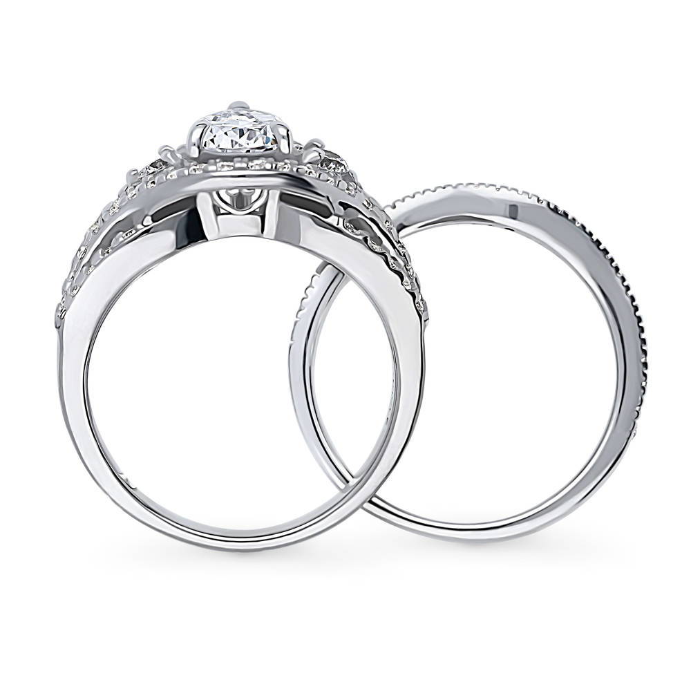 Alternate view of 3-Stone Woven Pear CZ Ring Set in Sterling Silver