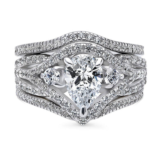 3-Stone Woven Pear CZ Ring Set in Sterling Silver