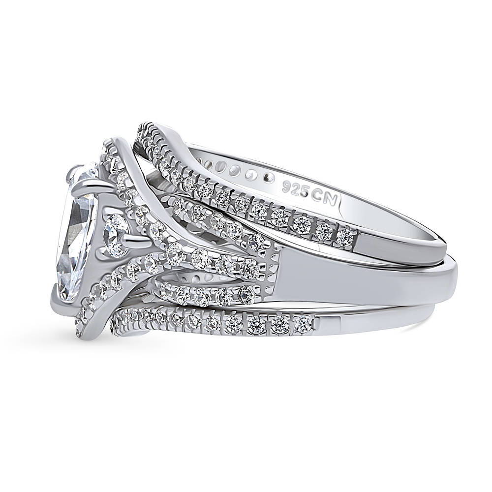 3-Stone Woven Pear CZ Ring Set in Sterling Silver, side view