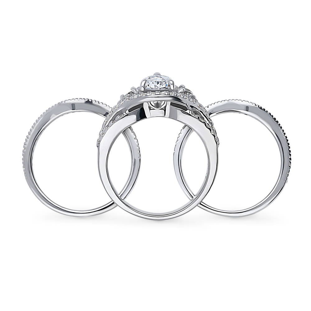 3-Stone Woven Pear CZ Ring Set in Sterling Silver, 8 of 17