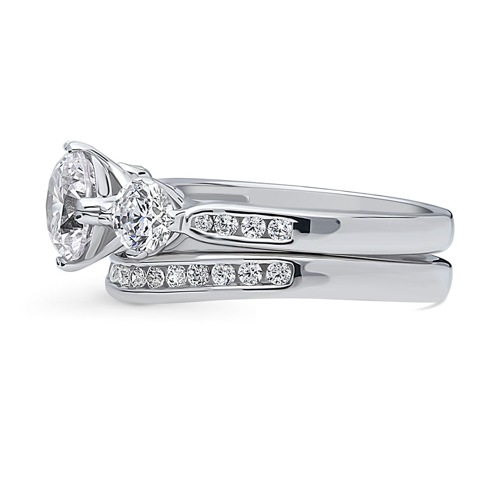 Angle view of 3-Stone Round CZ Ring Set in Sterling Silver