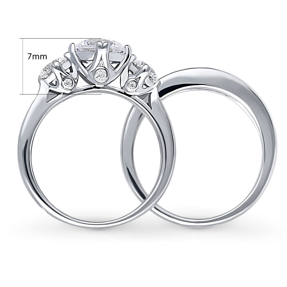 Alternate view of 3-Stone Round CZ Ring Set in Sterling Silver