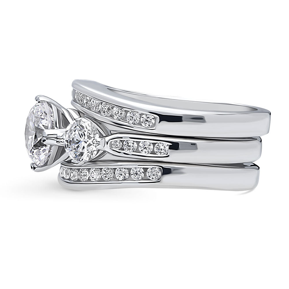 Angle view of 3-Stone Round CZ Ring Set in Sterling Silver