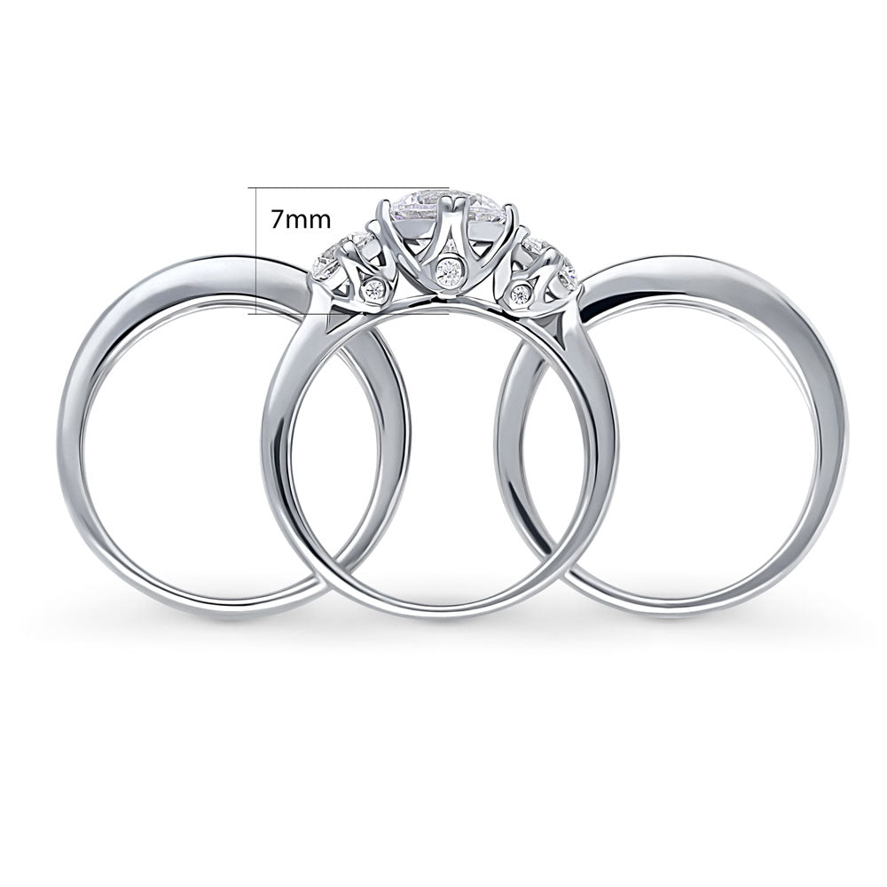 Alternate view of 3-Stone Round CZ Ring Set in Sterling Silver