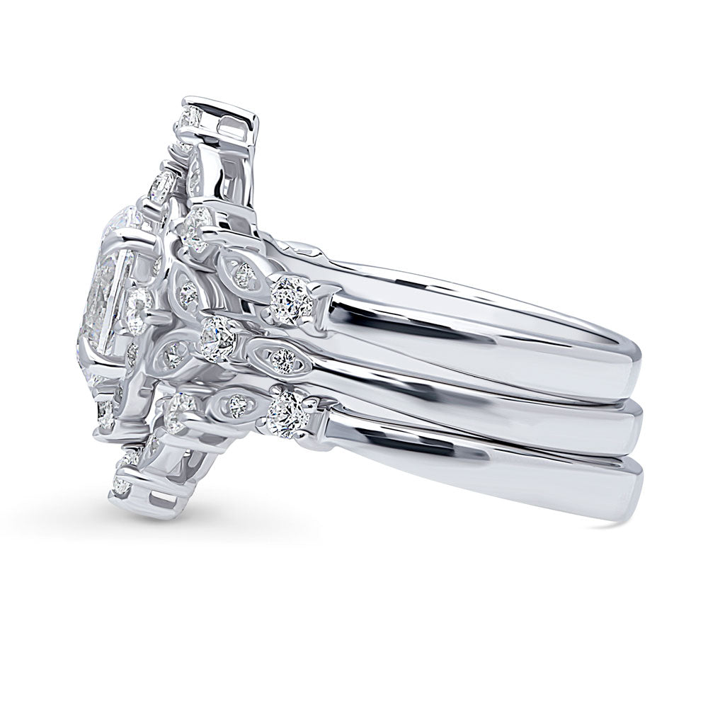 Angle view of Chevron Halo CZ Ring Set in Sterling Silver