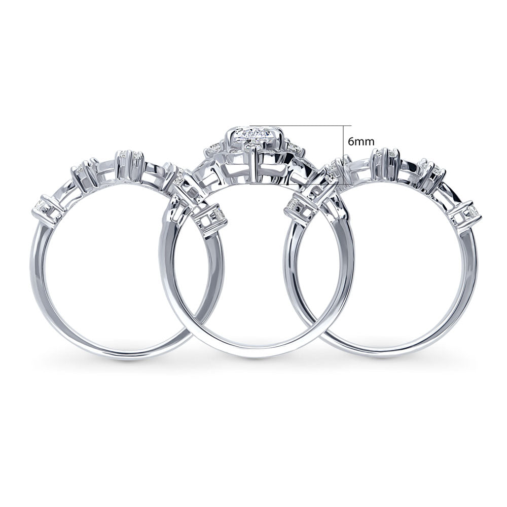 Chevron Halo CZ Ring Set in Sterling Silver