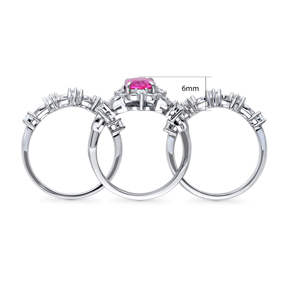 Chevron Halo Pink CZ Ring Set in Sterling Silver
