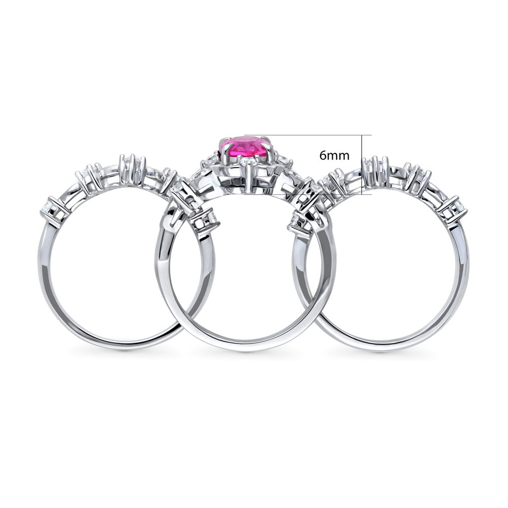 Alternate view of Chevron Halo Pink CZ Ring Set in Sterling Silver
