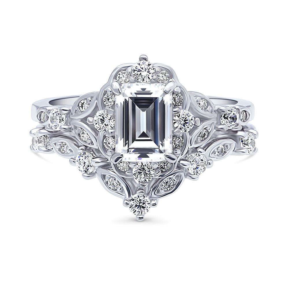 Halo Art Deco Chevron V Shaped CZ Ring Set in Sterling Silver