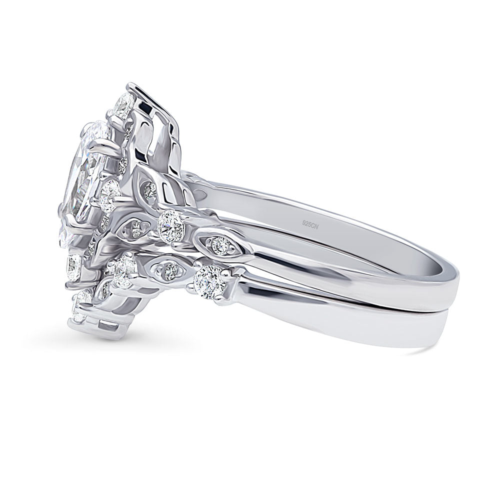 Angle view of Chevron Halo CZ Ring Set in Sterling Silver