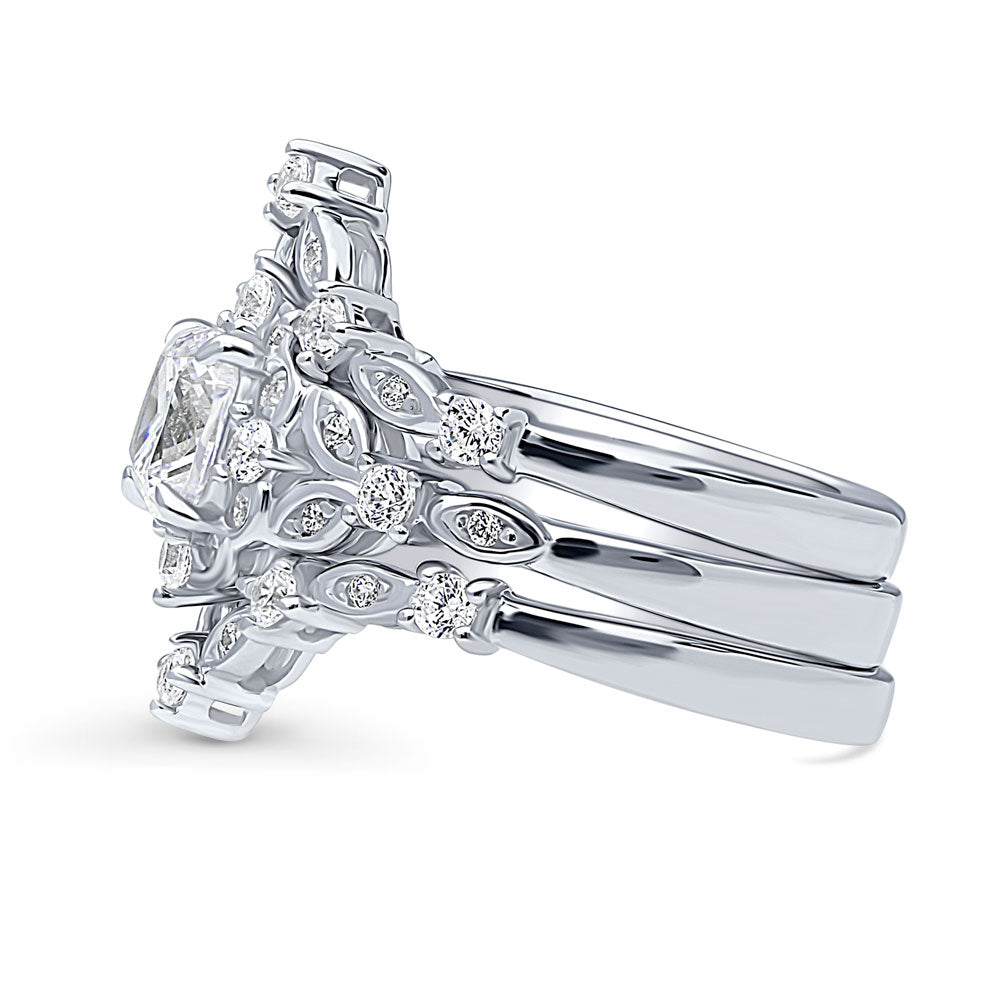 Angle view of Chevron Halo CZ Ring Set in Sterling Silver