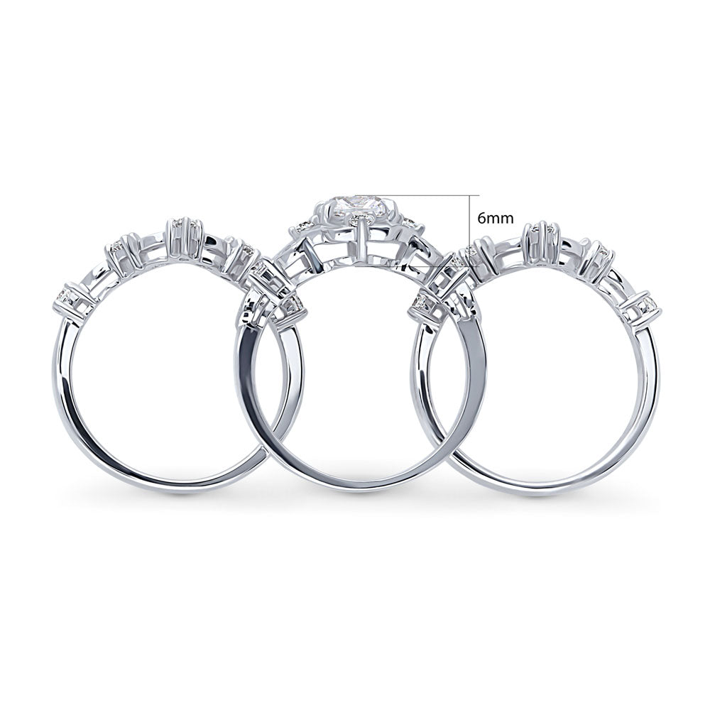 Chevron Halo CZ Ring Set in Sterling Silver