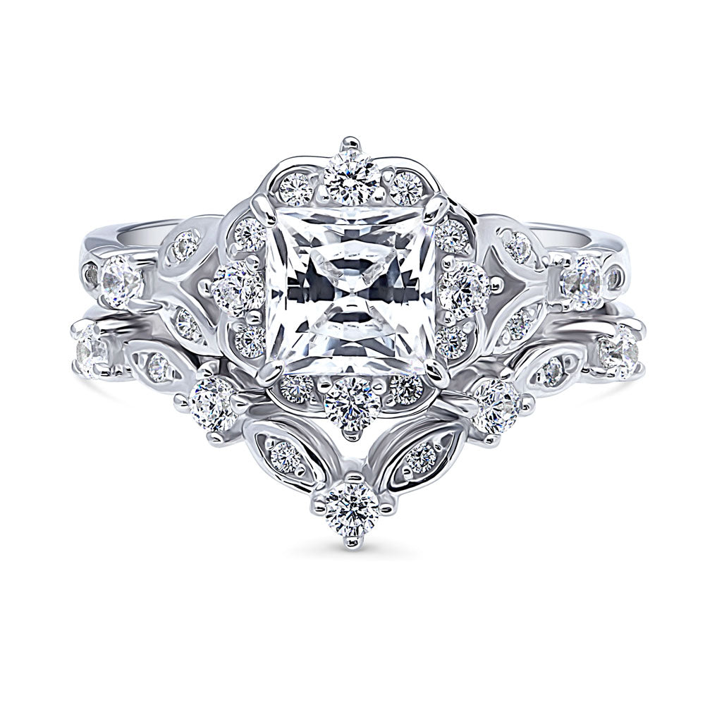 Chevron Halo CZ Ring Set in Sterling Silver, 1 of 12