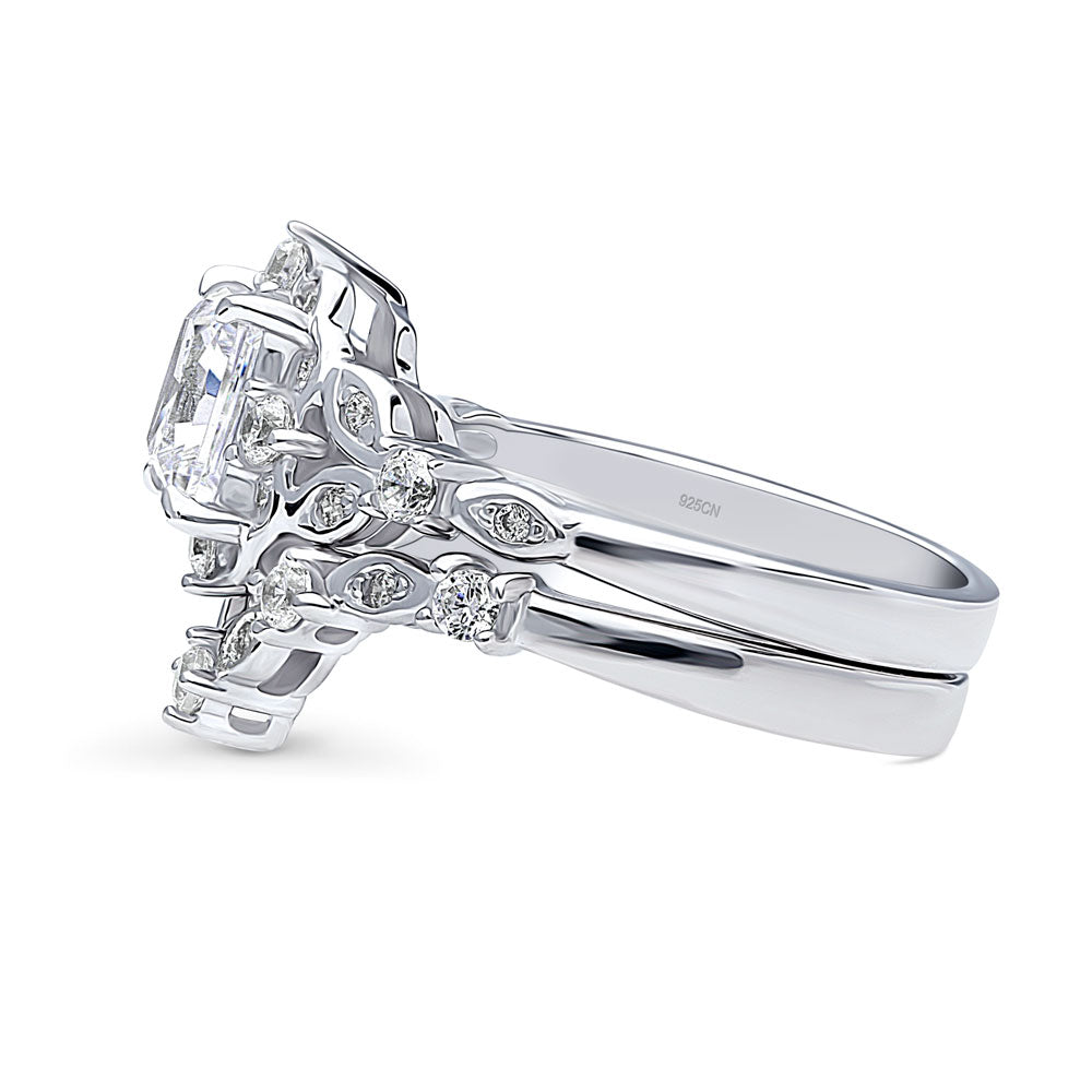 Angle view of Chevron Halo CZ Ring Set in Sterling Silver, 5 of 12