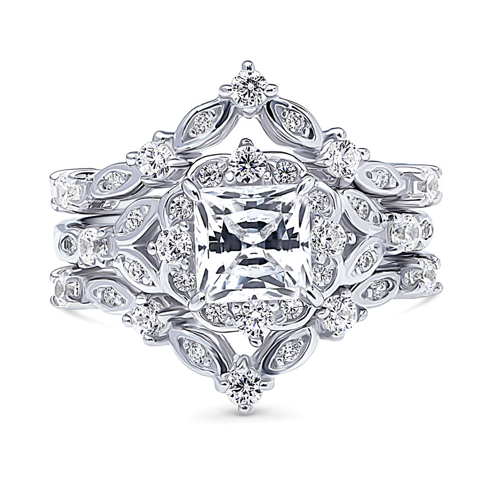 Chevron Halo CZ Ring Set in Sterling Silver