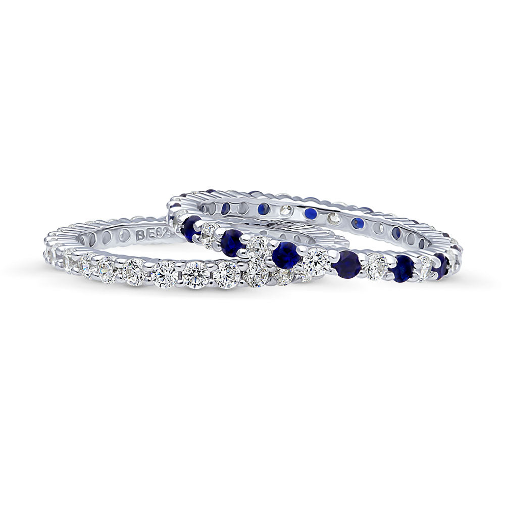 Front view of Pave Set CZ Eternity Ring Set in Sterling Silver