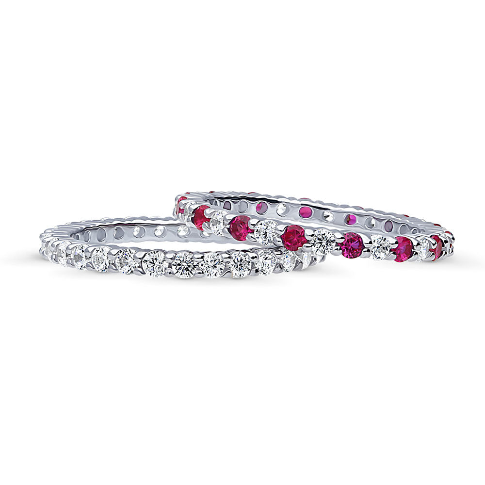 Front view of Pave Set CZ Eternity Ring Set in Sterling Silver