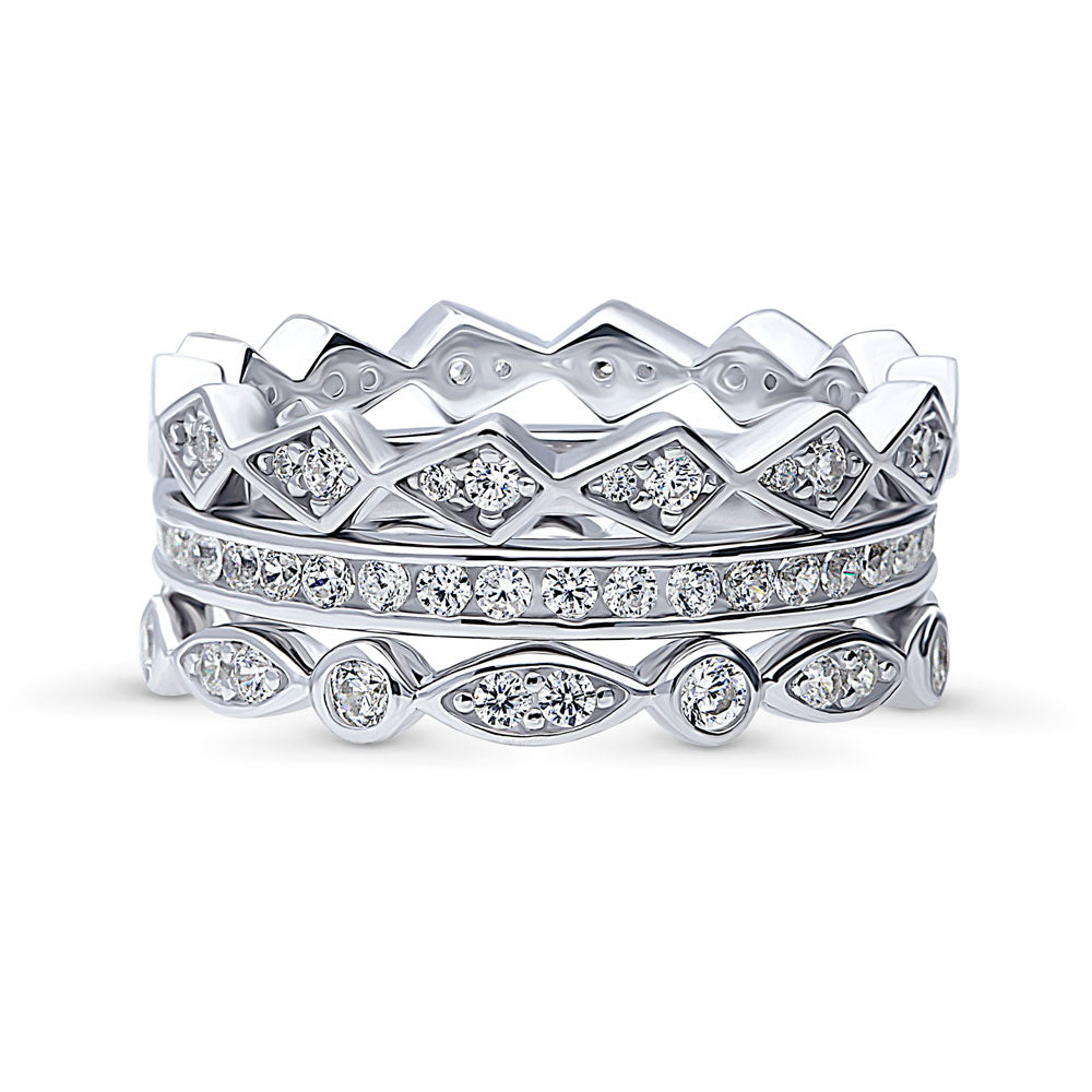 Woven Bubble Bezel Set CZ Eternity Ring Set in Sterling Silver