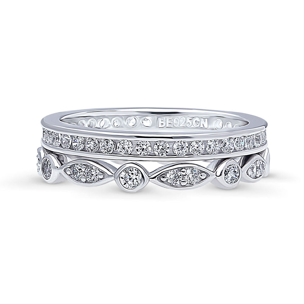 Bubble Bezel Set CZ Eternity Ring Set in Sterling Silver