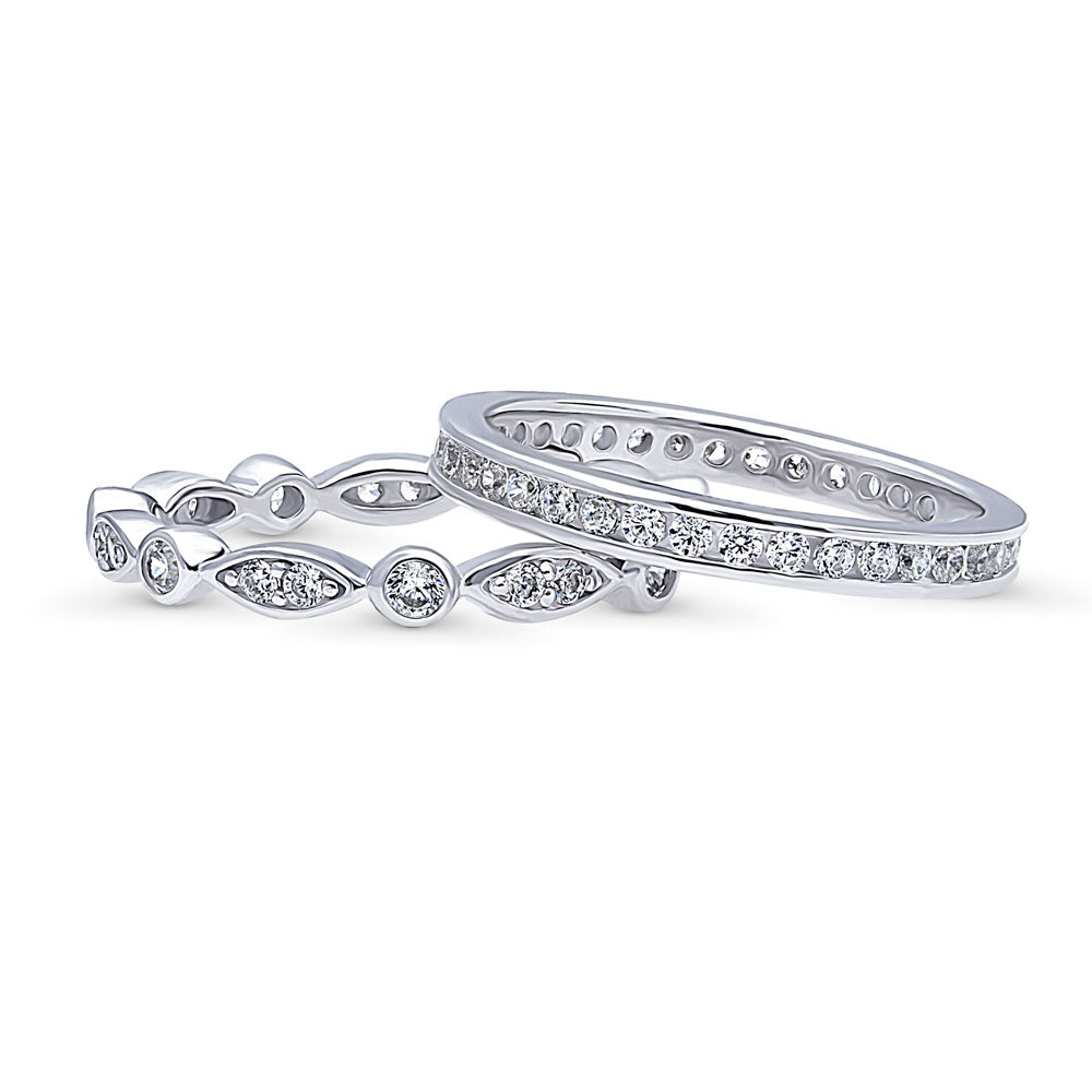 Bubble Bezel Set CZ Eternity Ring Set in Sterling Silver